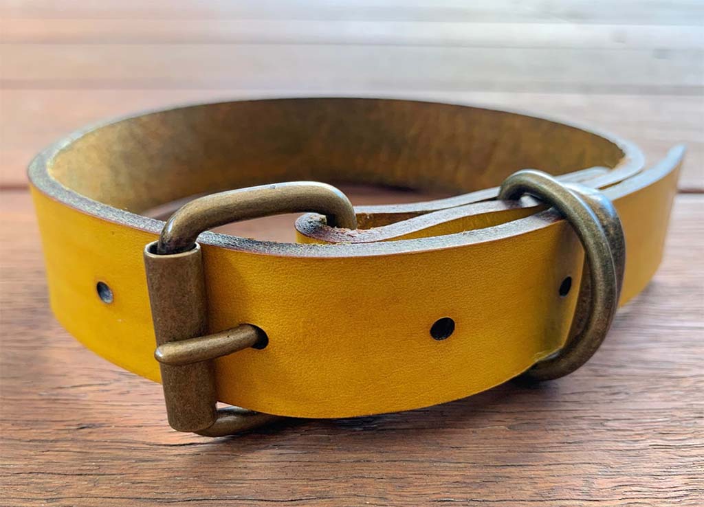 Yellow leather dog collar