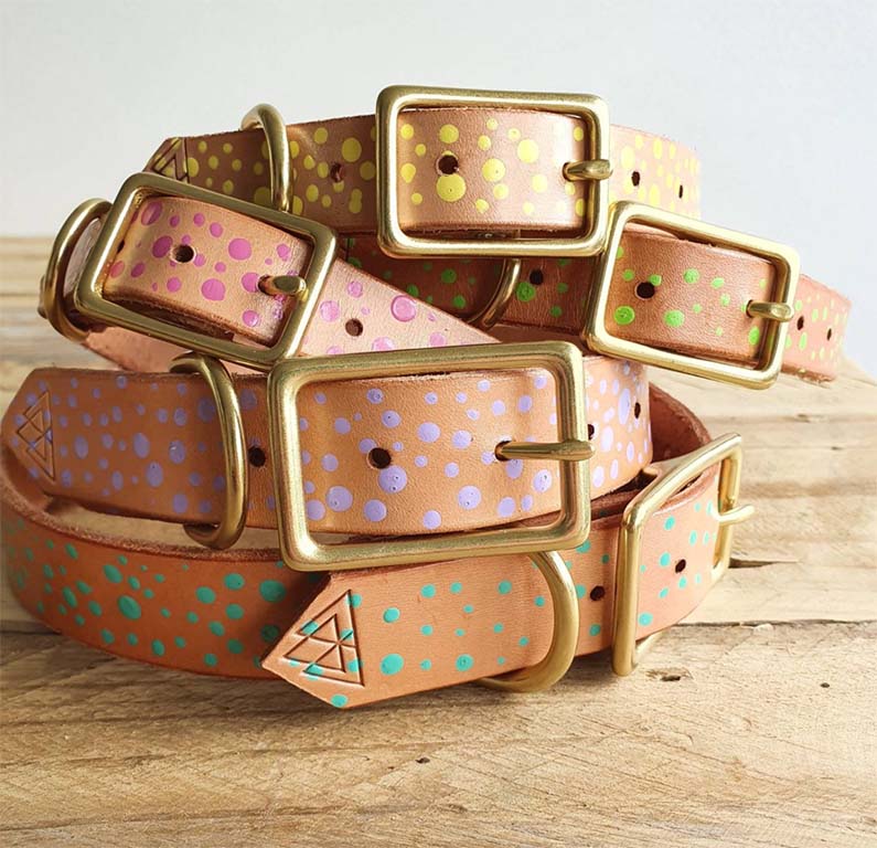 Design leather dog collars, yellow, pink, purple, green