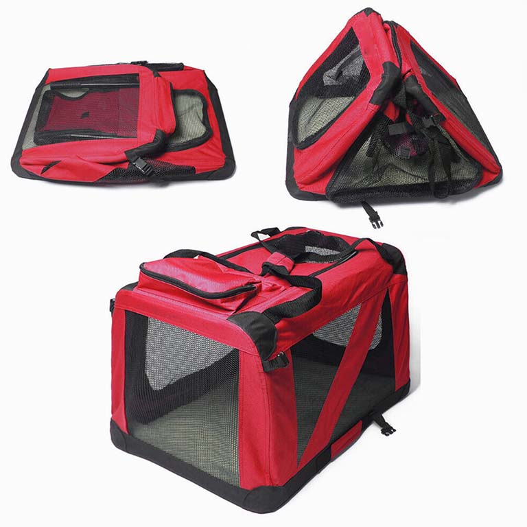 Red soft dog crate, foldable